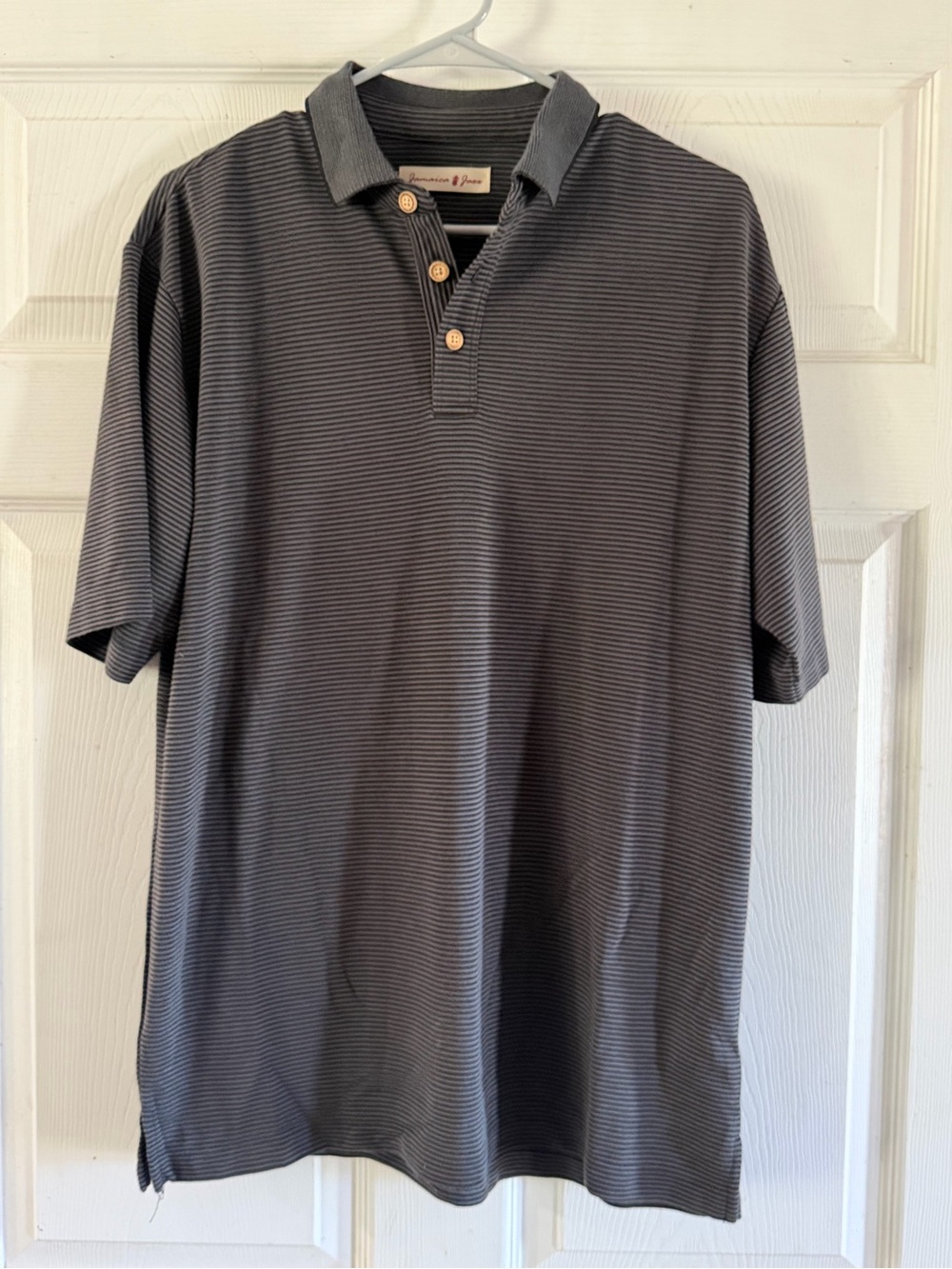 Jamaica Jaxx Men's Dark Gray Thin-Striped Polo